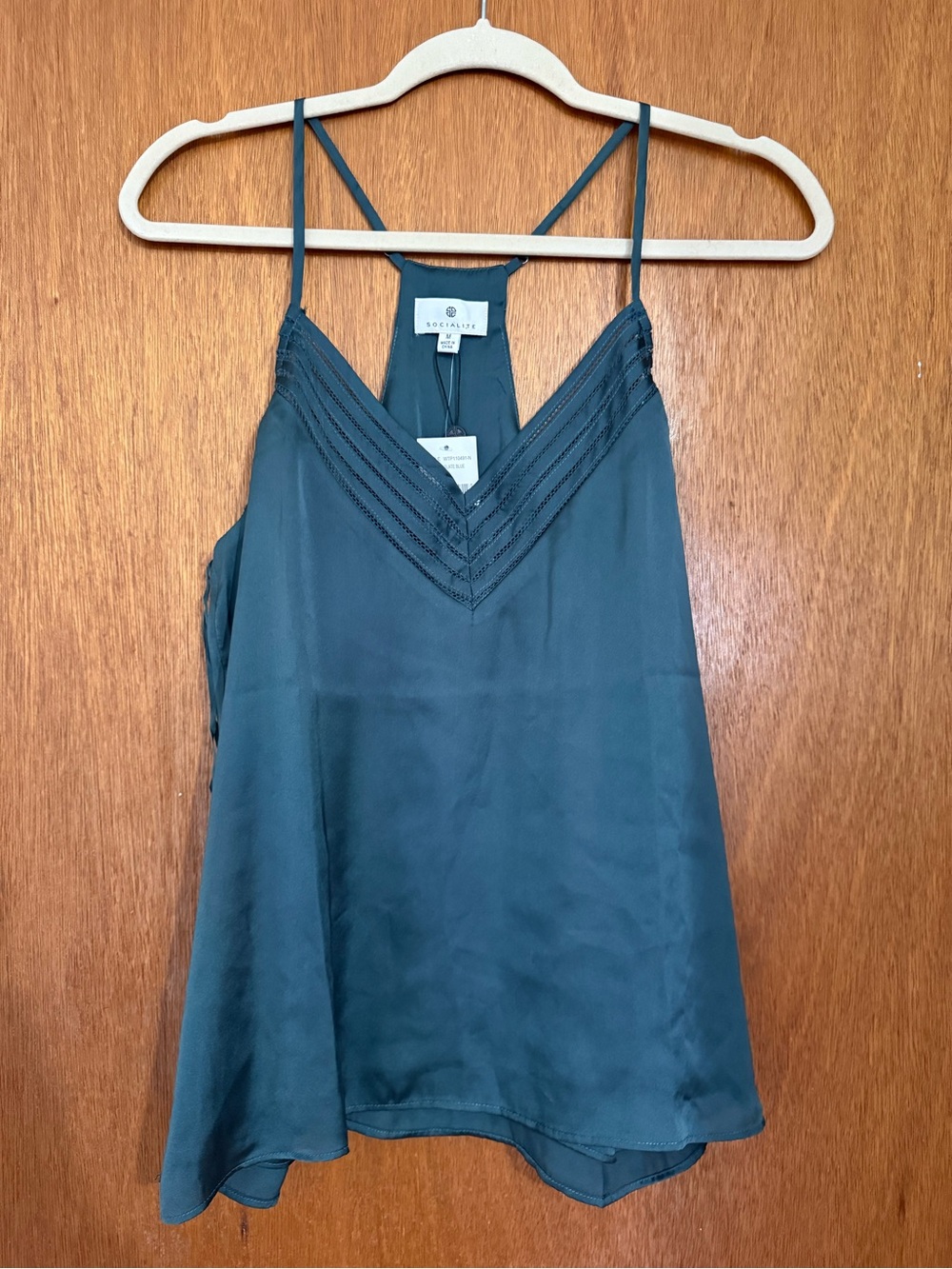 NWT Socialite Slate Blue V-Neck Satin Camisole — MEDIUM